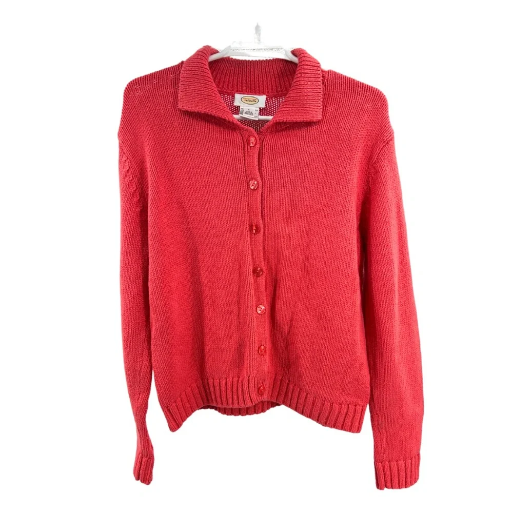 Talbots L salmon pink button up collared cardigan sweater cotton casual work